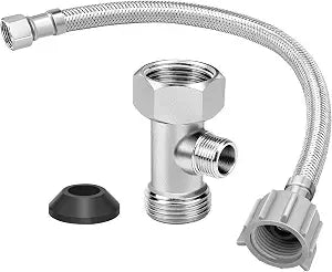 EEEKit T Adapter for Bidet, 7/8" x 7/8" x 3/8" 3 Way Tee Connector Bidet with 12 Inch Braided Toilet Connector for Toilet Bathroom