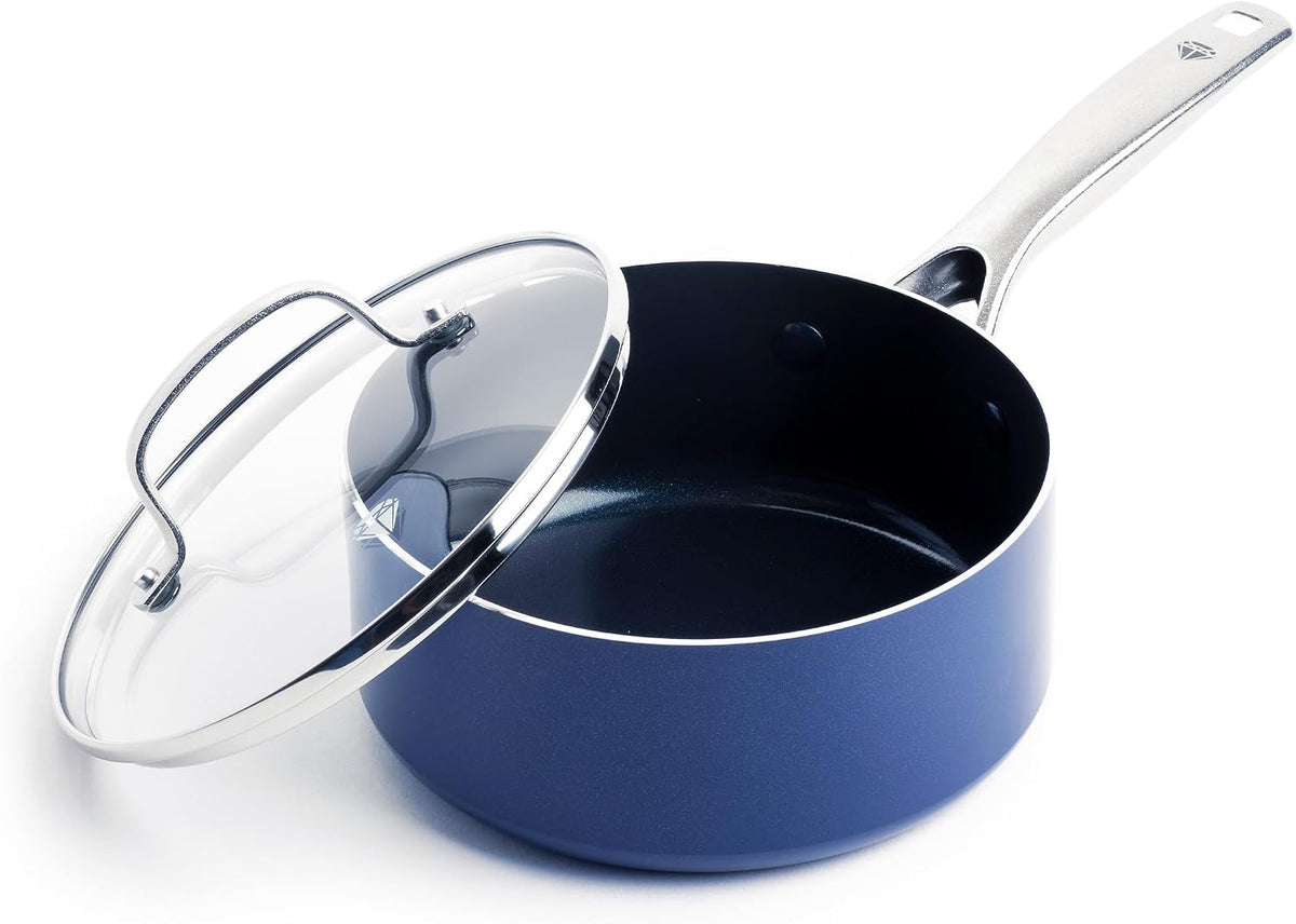 Blue Diamond 2QT Diamond Infused Ceramic Nonstick Sauce Pan with Lid, Blue