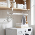 Under Cabinet Clothes Hanger Organizer Stacker for Laundry Room, Space Saving Under-Shelf Hanger Holder with 4 Hook, Multifunctional Over Washing Machine Storage Rack