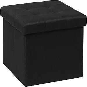 B FSOBEIIALEO Small Ottoman with Storage,12.6" Folding Linen Footrest,Black