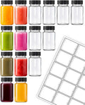 15 Pcs 2 Oz Glass Juice Shot Bottles With Black Caps & 15 Labels, Reusable Small Wellness Ginger Shot Glass Bottles Jar With Lids For Juicing & Ginger Shots, BPA-Free & Leak-Proof & Dishwasher Safe