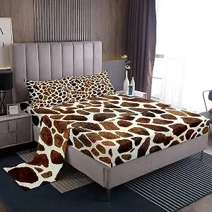 Feelyou Giraffe Print Bed Sheets Set Queen Size 4Pcs Soft