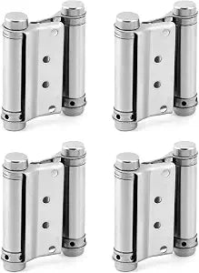 QWORK Heavy Duty Cafe Saloon Bars Door Swing Hinges, 4 Pack 3" Stainless Steel Self Closing Swing Hinges, Double Action Spring Door Hinges