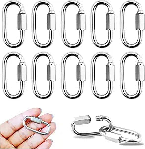 10 Pack 304 Stainless Steel M3.5 Chain Link, 1/8 Inch D Shape Locking Quick Chain Repair Links Pets Keychain for Outdoor Traveling Equipment