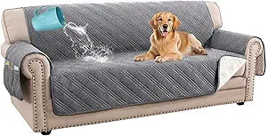 H.VERSAILTEX 100% Waterproof Couch Covers for 3 Cushion Couch Sofa Modern Sofa Slipcovers with Elastic Straps Thick Soft Furniture Protector Pet Friendly(Sofa, Grey/Beige)