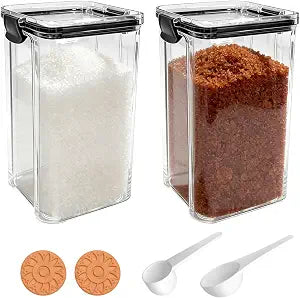 Brown Sugar Container (2-Pack), 1.3Qt Airtight Jar with Lid & Spoon
