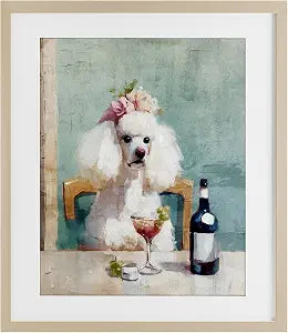Poodle at Lunch Vintage Chic, 13 x 16 Inch Framed Print Under Glass