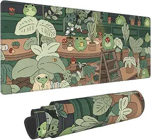 Kawaii Frog Large Gaming Mouse Pad, Long Extended Full Mouse Mat Desk Pad for Top Keyboard Table, Aesthetic Cute Big Stitched XL Mousepad Gifts for Women Office Decor, (Green, 31.5 * 11.8 In)