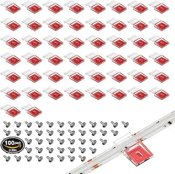BTF-LIGTHING Transparent Strip Light Clips,Self Adhesive with Screws Mounting Holder, 100Pcs LED Strong Fixing Clips and Screws for 10mm Width IP30/65 SMD FCOB Strip Lights, Fairy String Lights