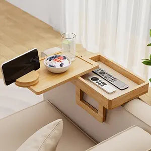 Wealone Mini Couch Arm Table, Bamboo Clip Tray for 1-7 Inch Sofa Armrest