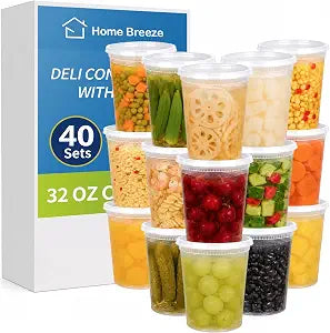 40 Sets 32 oz Deli Containers With Lids, Plastic Takeout Bowls Food Storage