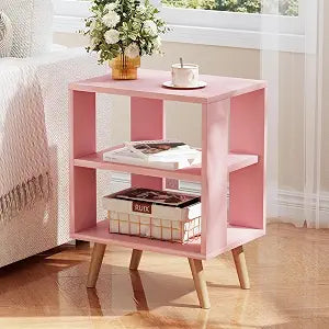 Huhote Kids Nightstand, 2-Tier Night Stand with Open Storage, Modern Side Table for Bedroom, Study Room, Small Spaces, Pink