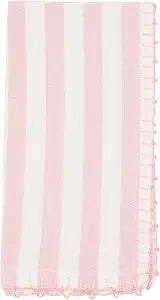 Saro Lifestyle Lively Pompom Border Striped Napkin (Set of 4), Pink, 20"