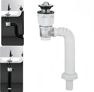 Bathroom Sink Drain Kit with Flexible Expandable P-Trap Sink Drain Pipe Tube Anti-Odor Bathroom Sink Drain Pipe for 1-1/4",1-1/2" and 2'' Drain Hole (Flip Style)