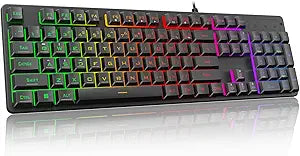 Redragon K521 Upgrade Rainbow LED Gaming Keyboard, 104 Keys Wired Mechanical Feeling Keyboard with Multimedia Keys, One-Touch Backlit, Anti-Ghosting, Compatible with PC, Mac, PS4/5, Xbox