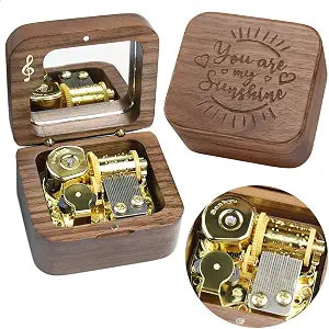 Sinzyo You are My Sunshine Music Box Solid Wood Laser Carving Vintage Gift Musical Boxs for Birthday Valentine's Day Christmas(Musical Note Walnut Box)