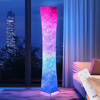 Morden LED Soft Light Floor Lamp, 52" Simple Design Slim RGB 16 Color Changing Tyvek Fabric Shade Dimmable Remote Control Standing Lamp for Living Room Bedroom Game Room