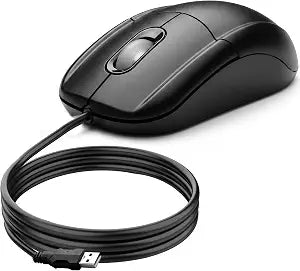 Wired USB Mouse, 5FT Cable, 1200 DPI, 3-Button, Black