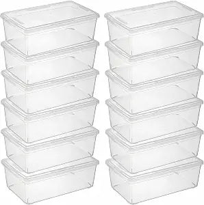 novelinks 12 Pack 6QT Plastic Storage Bins with Lids, Shoe Bins