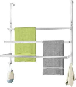 Over The Door Towel Rack, Over Door Towel Racks for Bathroom, Towel Rack with Hooks for Door Hanging, Towel Holder Over The Door Towel Bar 24Inch, Brushed Nickel