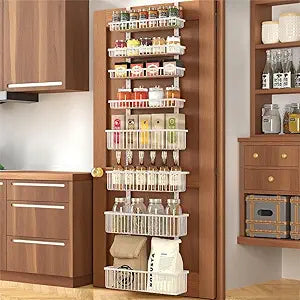 Moforoco White Over The Door Pantry Organizer, Pantry Organization and Storage, Metal Hanging Spice Rack Shelves Door, Seasoning Shelves, Laundry Room Organization, House and Kitchen Essentials