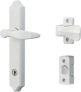 Ideal Security 1216 Surface Mount Storm Door Handle with Lock and Key for 1  1  inches Thick Doors (White, 4-Posts)