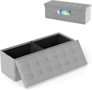 GIANTEX Storage Ottoman Bench, 43" L Folding Foot Rest Storage Chest with Side Pocket, Divider, Padded Seat Shoe Bench for Living Room Bedroom Hallway Entryway End of Bed (Light Gray)