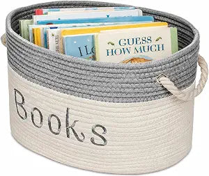Embroidered Tote Bin - Storage Basket for Nursery - Large Storage Box - Organizing Bedroom, Closet, Classroom (Book Bin)