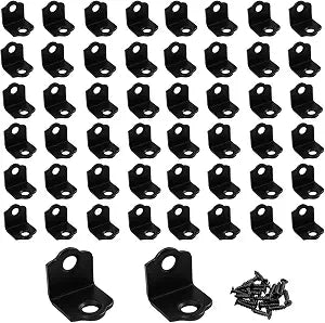 50PCS 90 Degree Corner Brace 0.75x0.75 Metal L Bracket Heavy Duty Corner Fastener Black Angle Brackets for Wood Furniture Bedframe Cabinet Drawer Chair with Screws, Plum Blossom