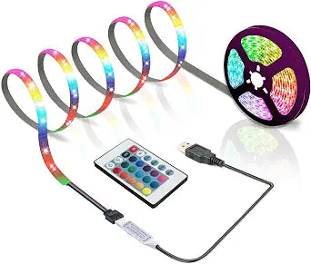 6.56ft USB LED Strip Lights, USB Rope Lights with 24 Keys Remote, DIY Indoor Decoration, TV Backlight for 40-60in