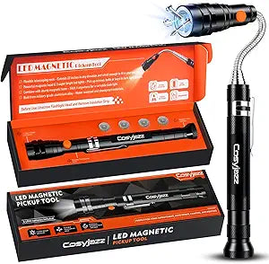 Magnetic Pickup Tool, Cosyjazz Magnetic Flashlight Telescoping Magnet with LED Flashlight and Extendable Neck, Cool Gadget Birthday Gifts for Men, Dad, Husband, Mechanic, Tech, Handyman
