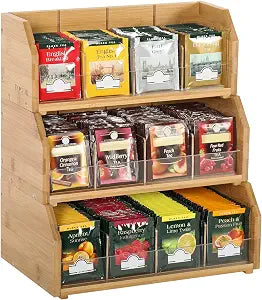 TIOPGHAD 3-Layer Stackable Bamboo Tea Bag Organizer Storage Holder, Natural