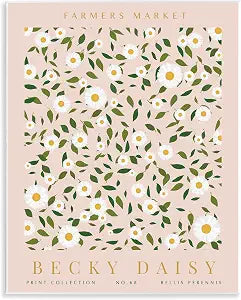 Minimal Pastel Daisies Floral, 11 x 14 Inch Mounted Print on Wall Plaque
