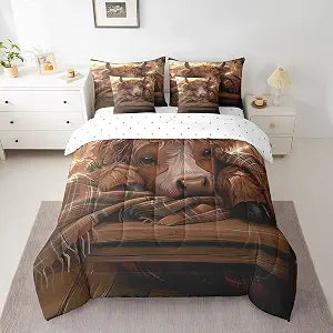 Feelyou Highland Cow Cattle Comforter Set Twin Size Boys Bed in a Bag