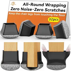 32pcs Chair Leg Floor Protectors for Hardwood Floor |Protect Wood Tile Floors Chair Leg Caps with Wrapped Felt Pads| Anti-Scratch Reduce Noise |Fit Angled Chair Legs| Black Square XL Fit:1.4"-1.75"