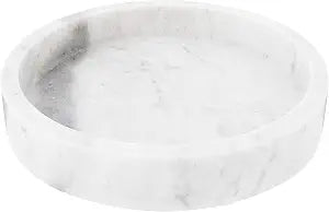 Creative Co-Op Minimalist Round Carved Marble Tray or Charcuterie Board, White