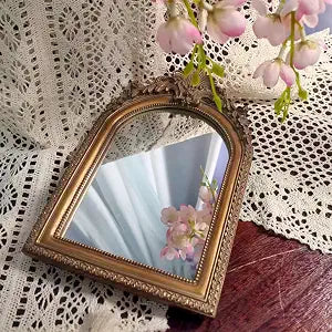 Bronze Vintage Vanity Desk Makeup Mirror Antique Decorative Wall Mirror,Resin Carved Arched Mirror for Living Room,Bedroom Dresser,Home Decor  (Medium)