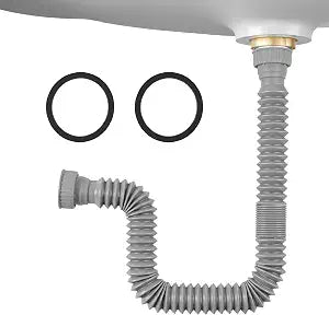Sink Drain Pipe Kit, 1 Pack Flexible Drain Pipe P Trap, 12.79"-35.03" Flexible P Trap, Under Sink Plumbing for Bathroom & Kitchen, 1-1/4" Adapter Included