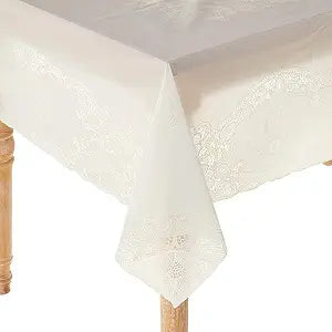 Violet Linen Vinyl Lace Battenberg Embossed Floral Pattern, Vinyl, Ivory, 60 Inch by 90 Inch, Seats 6 to 8 People, Rectangle Tablecloths