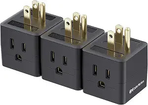 [ETL Listed] Cable Matters 3-Pack 3 Outlet Wall Adapter, Plug Adapter, BLK