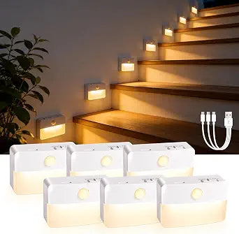 6 Pack Rechargeable Stair Lights Indoor, Motion Sensor Night Light