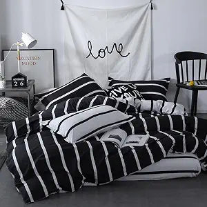 HALOZI Duvet Cover Set King Size Black and White Wide Stripes Reversible Luxury Soft Bedding Set Comforter Cover with Zipper Closure and Corner Ties (1 Duvet Cover+2 Pillowcases)(King���104X90��� inch)���