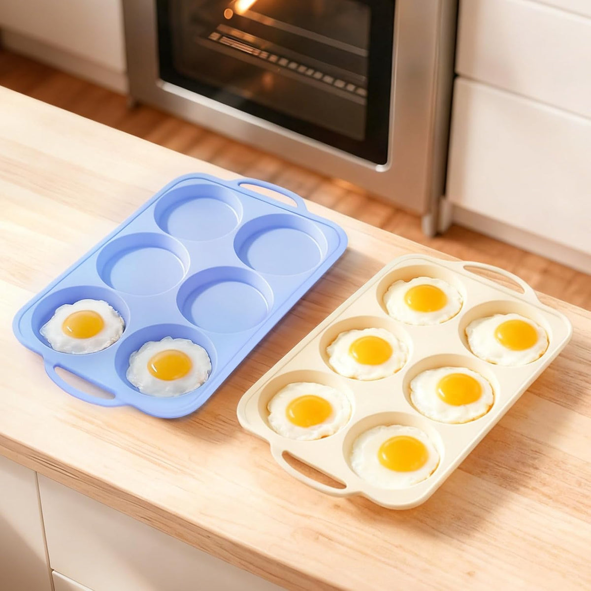 Silicone Egg Pan Oven: 2 Pack 4 Inch Silicone Pancake Pan 6 Cup with Handle