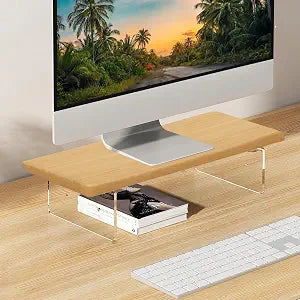 Monitor Stand Riser 2.16/3.34 Inch 2 Height Adjustments Acrylic Stand with Installation Tool, Desk Organizer Accessories Office Desk Storage Rack Screen/PC/Printer/Laptop Riser 7.8 x 15.7 Inch (Maple)