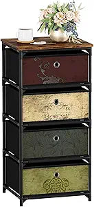 VASICAR Storage Unit with 4 Drawers, Fabric Nightstand, Wood Top