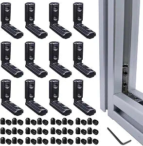 12 Sets Black 1010 Series Aluminum Extrusion L-Shape Inside Corner Connectors,12pcs 1010 Extruded Aluminum Profile L Bracket with Screws and Wrench, for 1010 Extrusion Profile Accessories