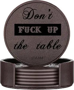 Funny Coasters, Thipoten Leather Coasters with Holder, Protect Furniture from Water Marks Scratch and Damage(6Pcs, Brown)