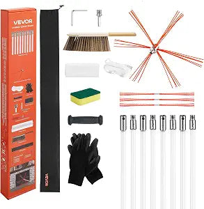 VEVOR Chimney Sweep Kit, 26 ft Maximum Extendable Length Chimney Brush, Chimneys Cleaning Kit with Bristle Replacements & Goggles, 90 Bendable Fireplace Cleaning Tool, for Square, Rectangle Chimneys
