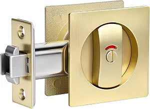 Pocket Door Lock, Brushed Gold Sliding Privacy Lock with Indicators