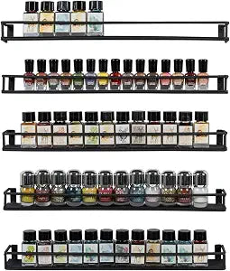 MyGift Set of 5 Black Metal Wall Mounted Nail Polish Display Shelves